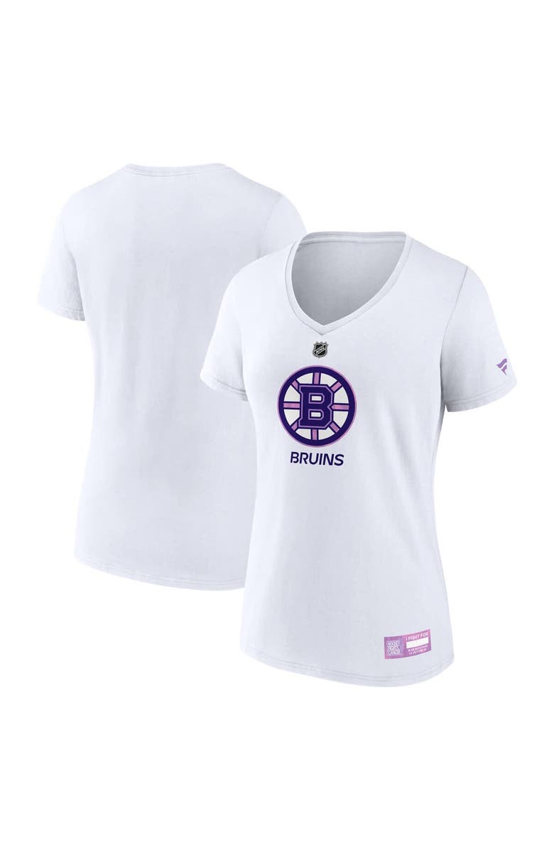 FANATICS Women's Fanatics White Boston Bruins 2024 Hockey Fights Cancer V-Neck T-Shirt, Alternate, color, White