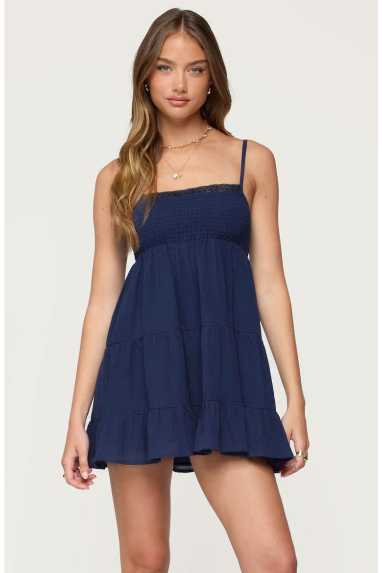Calley Smocked Babydoll Minidress, Alternate, color, NAVY