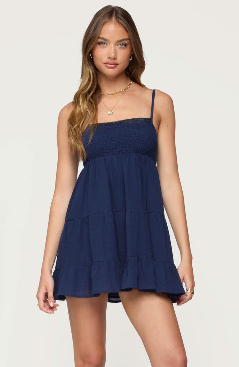 EDIKTED Calley Smocked Babydoll Minidress, Alternate, color, Navy