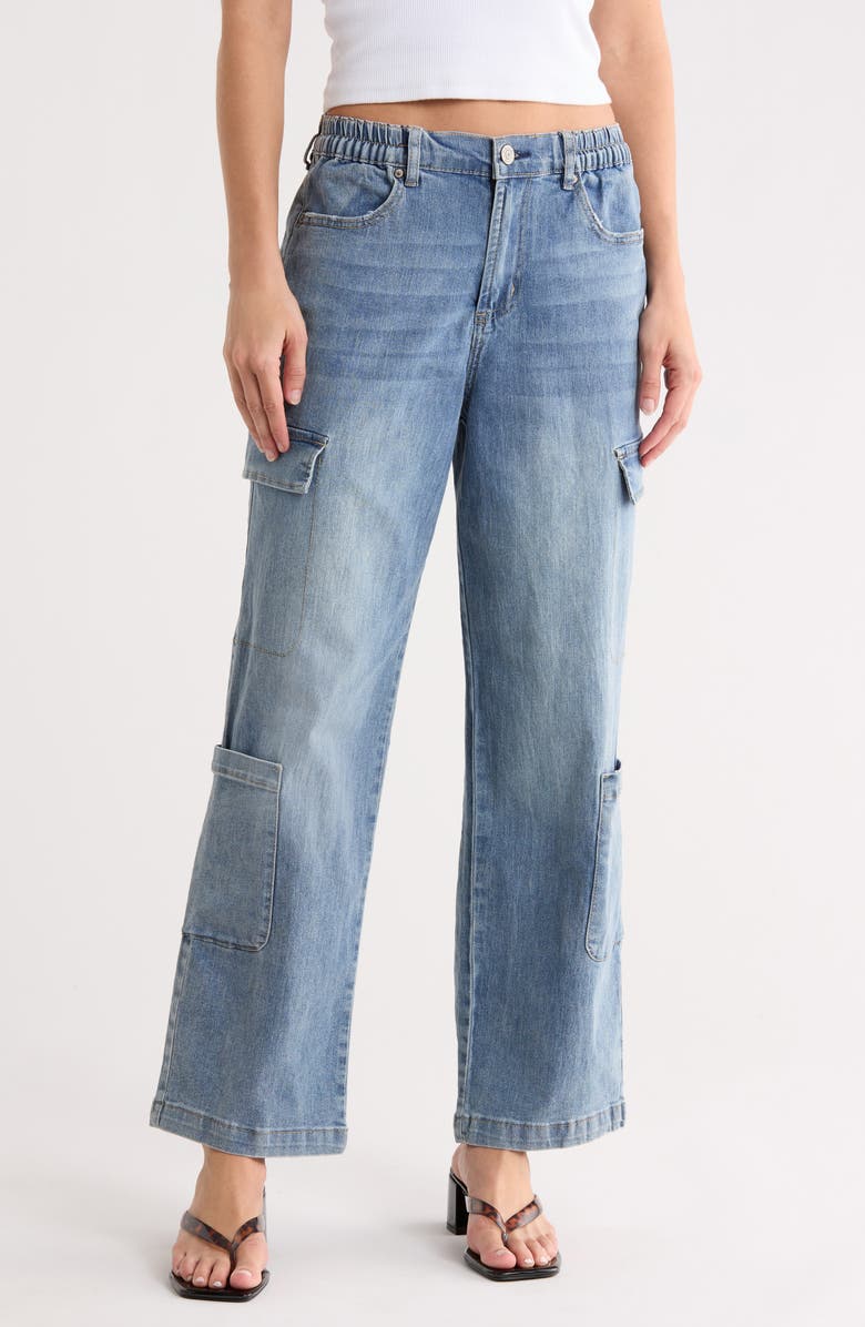 Madden Girl Cargo Pocket Wide Leg Jeans, Main, color, Medium Wash