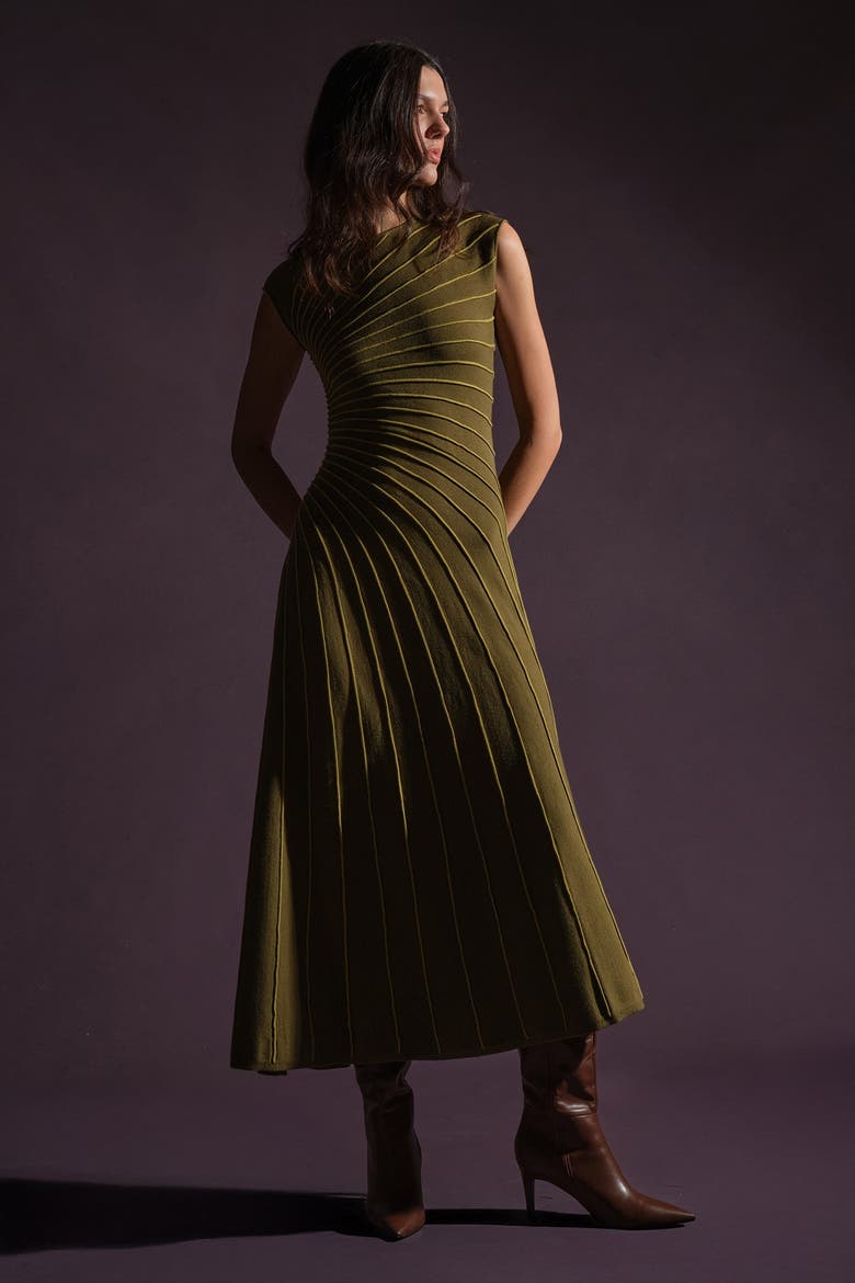 Freya Pleated Knit Dress, Alternate, color, GREEN JUNIPER