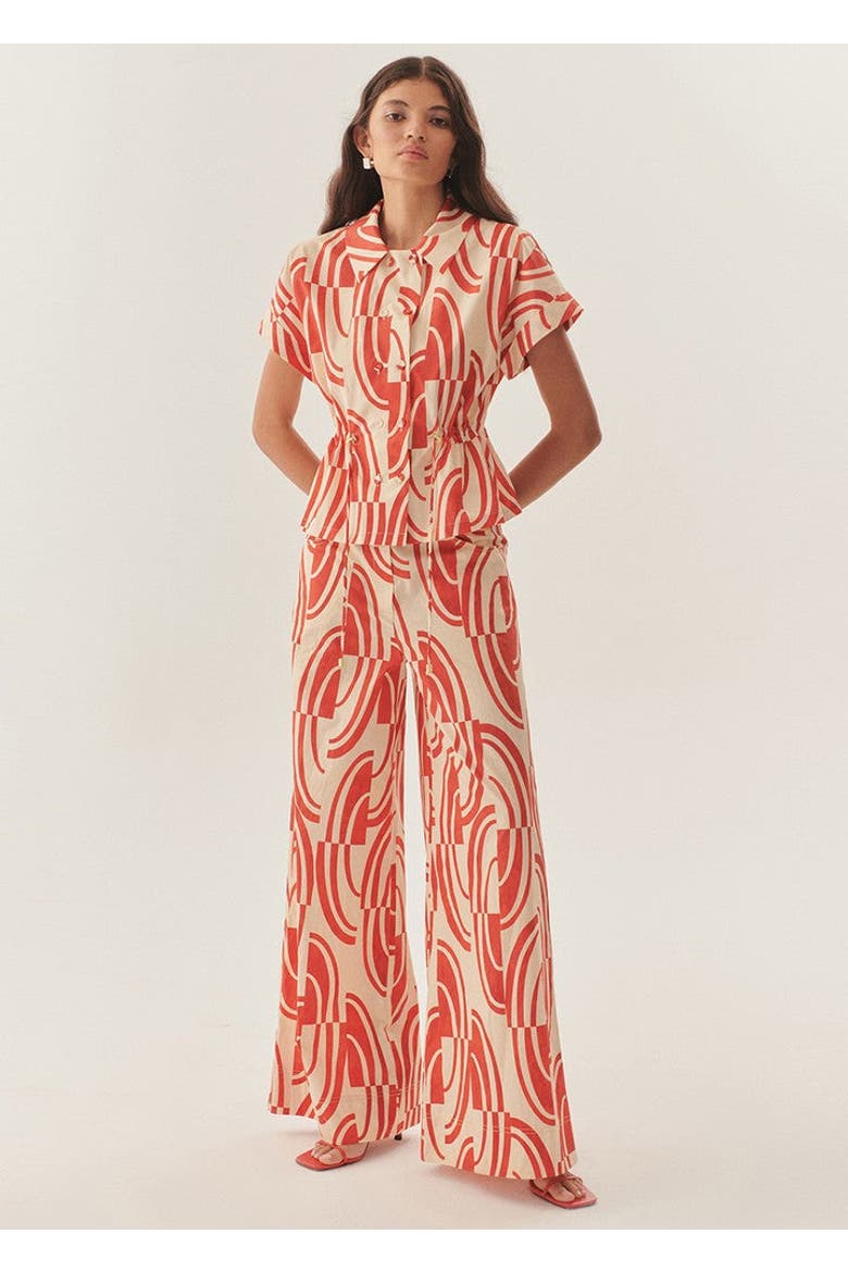Sara Abstract Print Cotton Wide Leg Pants, Main, color, Red and White