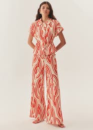Exquise Sara Abstract Print Cotton Wide Leg Pants
