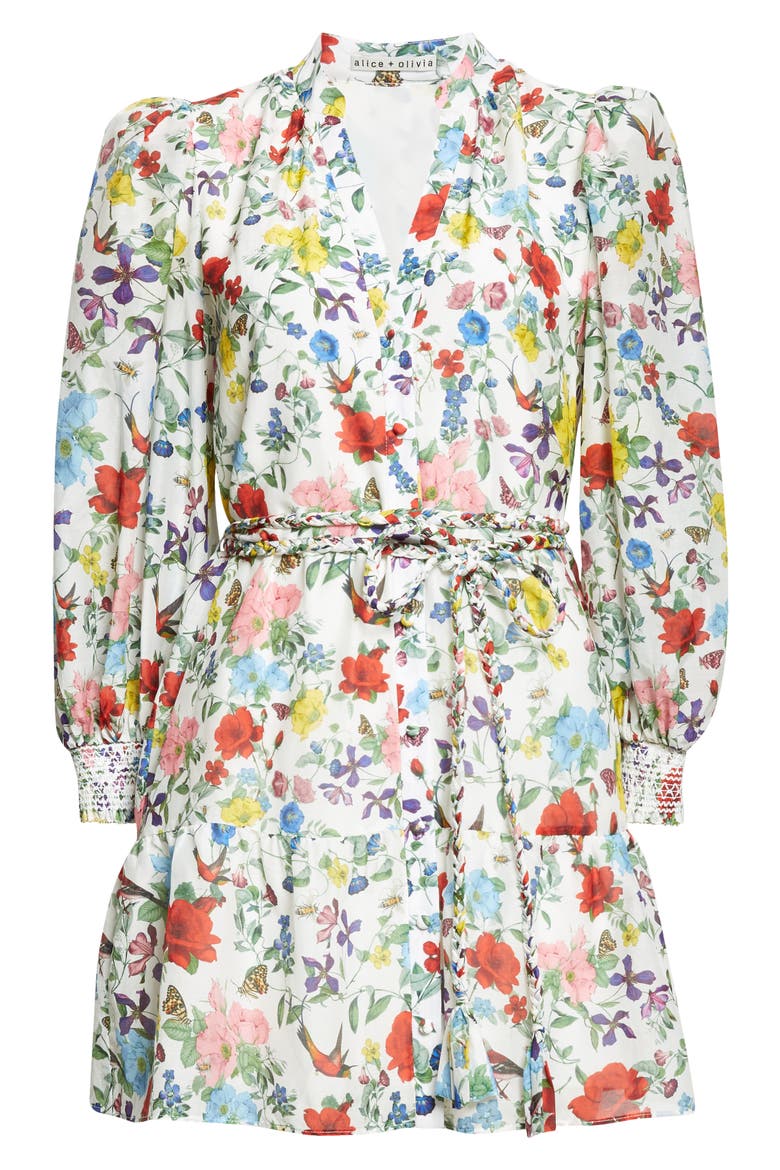 Antonette Floral Belted Cotton & Silk Minidress, Alternate, color, DOLLHOUSE