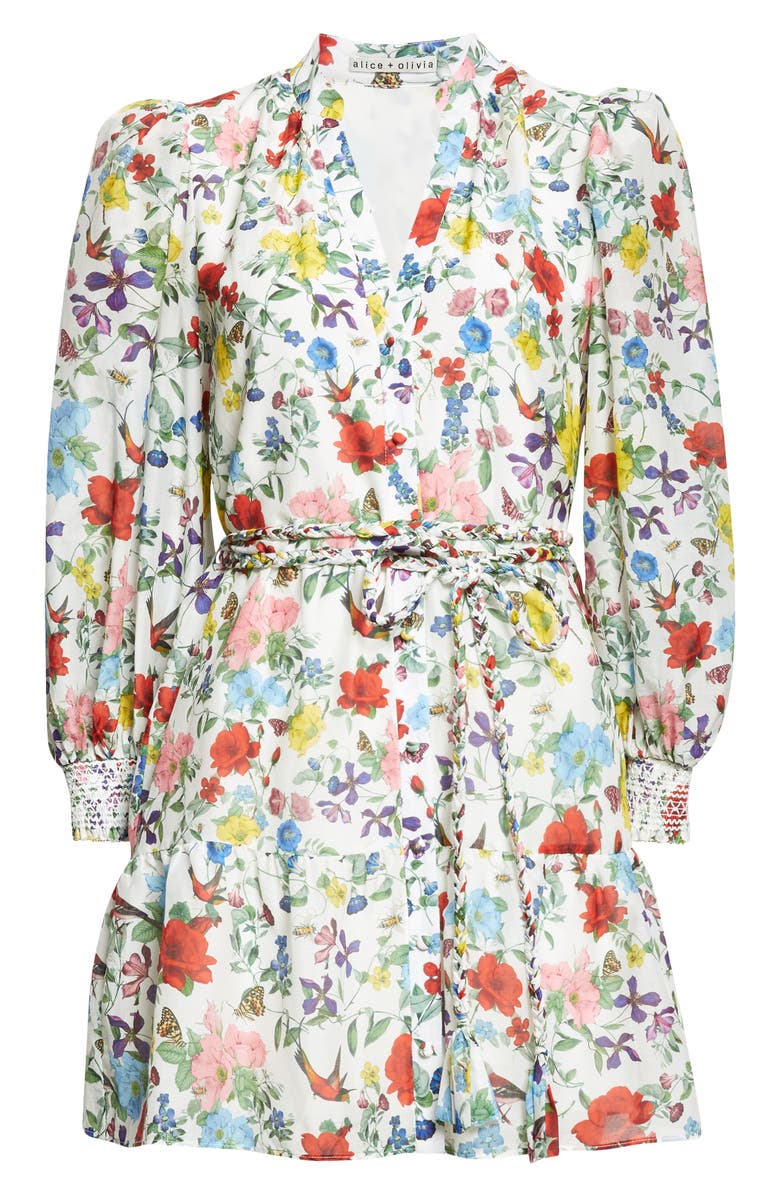 Alice + Olivia Antonette Floral Belted Cotton & Silk Minidress, Alternate, color, Dollhouse