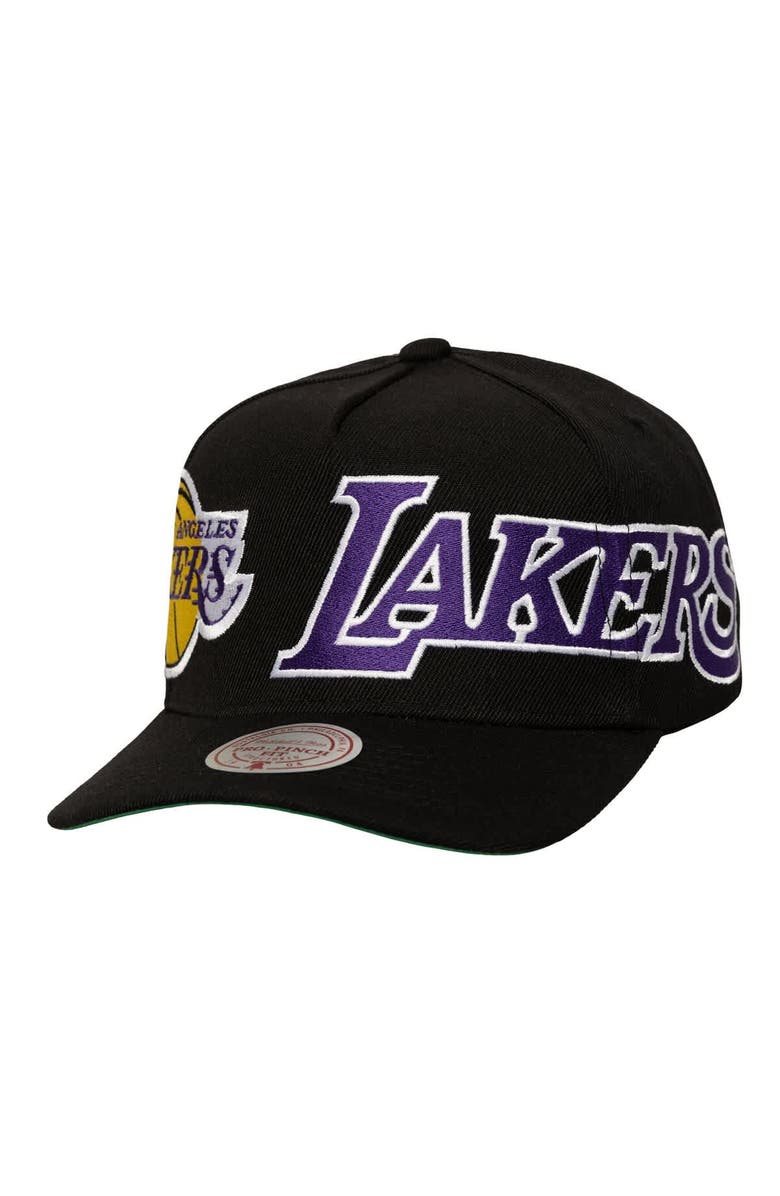 Mitchell & Ness Men's Mitchell & Ness Black Los Angeles Lakers Busted Logo Wordmark Wrap-Around Pro Pinch Adjustable Hat, Main, color, Black