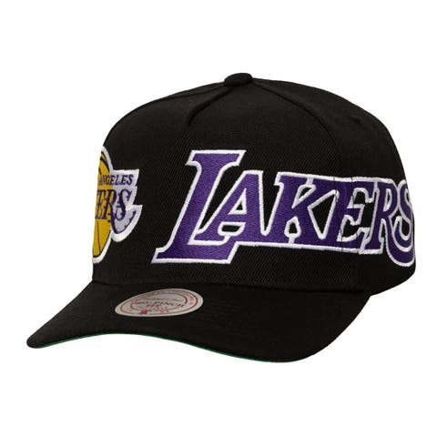 Men's Mitchell & Ness  Black Los Angeles Lakers Busted Logo Wordmark Wrap-Around Pro Pinch Adjustable Hat
