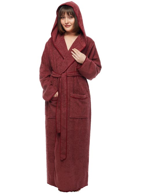 Arus Ankle Length Long Cotton Robe With Hood In Brown