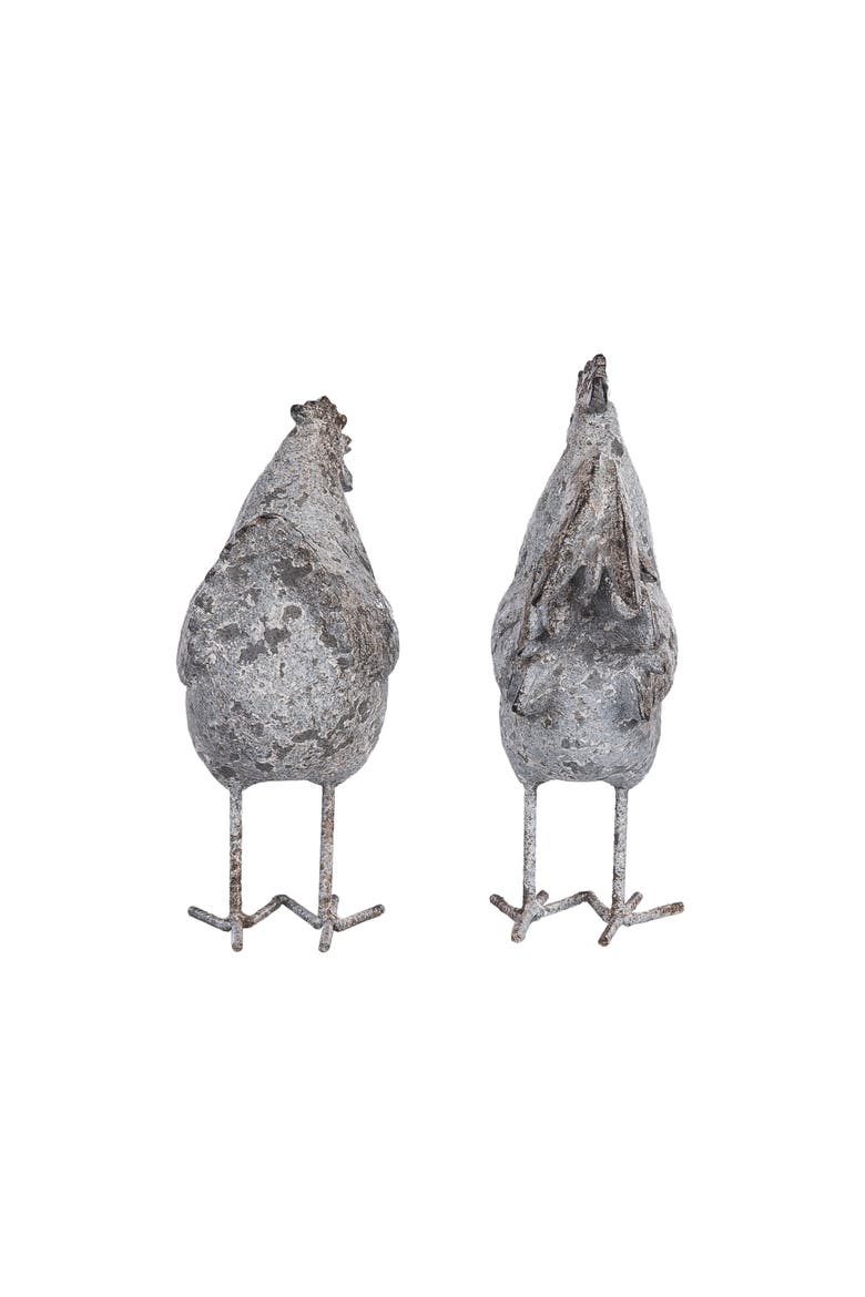 Resin Distressed Rooster Garden Statue Set of 2 Multicolored for Spring Home Decor, Alternate, color, Gray
