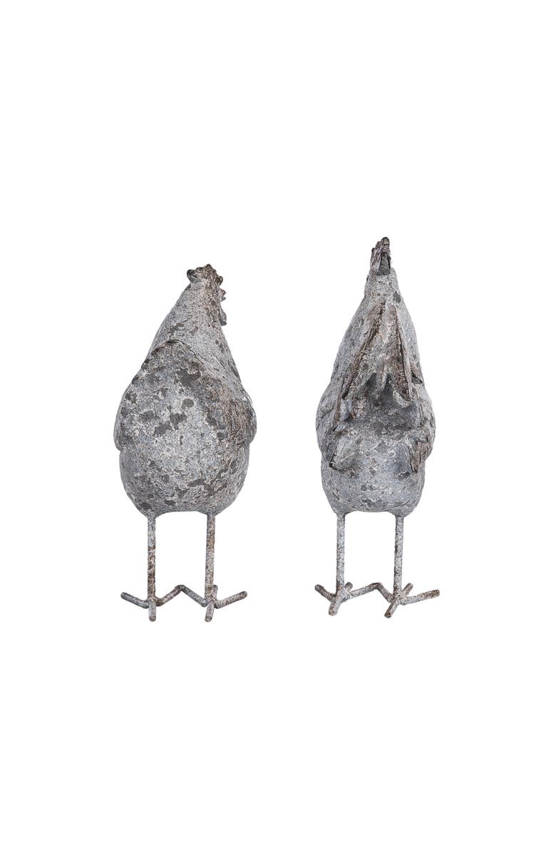 Transpac Resin Distressed Rooster Garden Statue Set of 2 Multicolored for Spring Home Decor, Alternate, color, Gray