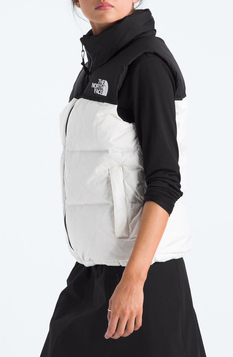 The North Face 1996 Retro Nuptse Water Resistant Down Puffer Vest, Alternate, color, White Dune/ Black Recycled
