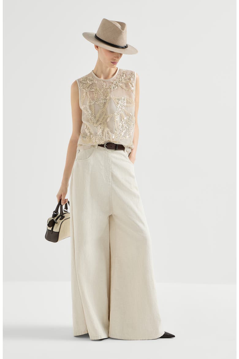 Top with dazzling seabed embroidery, Alternate, color, Beige