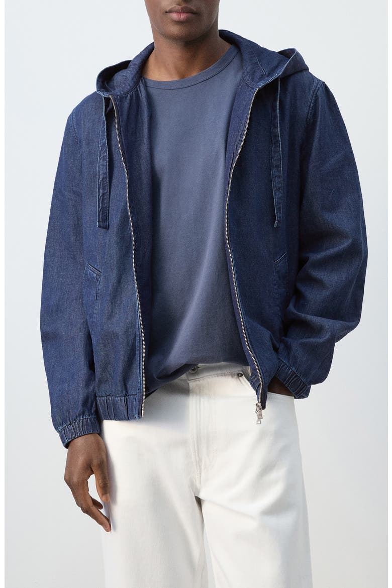 Hooded Denim Zip Jacket, Main, color, INK BLUE