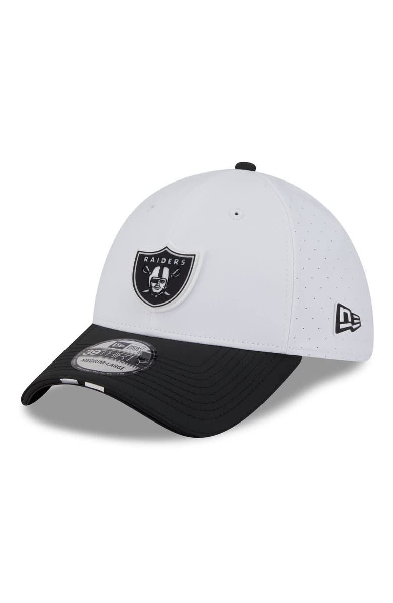New Era Men's New Era White/Black Las Vegas Raiders 2025 NFL Training Camp 39THIRTY Flex Hat, Main, color, White
