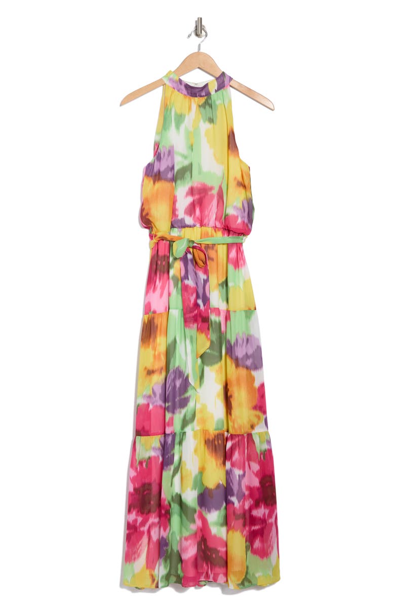 Donna Ricco Mock Neck Sleeveless Maxi Dress, Alternate, color, Yellow Multi