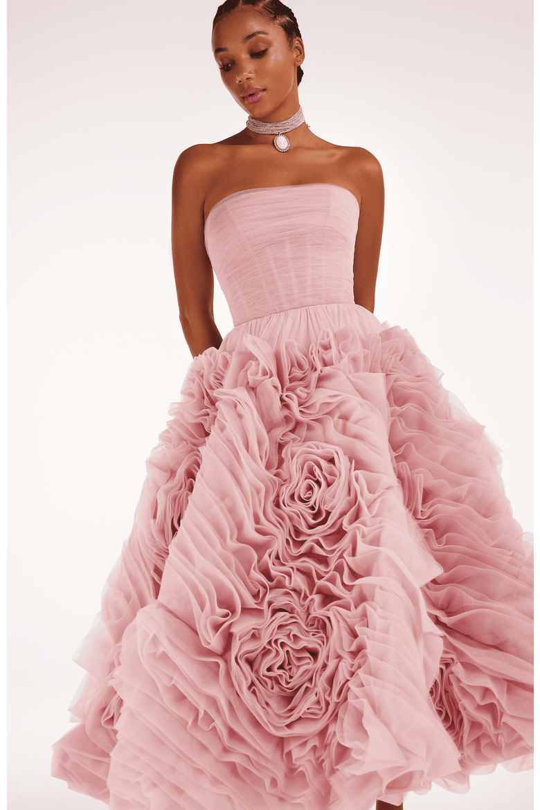 A-Line Tulle Midi Formal Occasion Dress, Alternate, color, Misty Rose