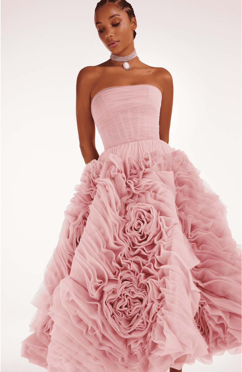 Milla A-Line Tulle Midi Formal Occasion Dress, Alternate, color, Misty Rose