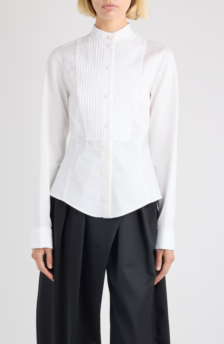 Alaïa Tux Cotton Poplin Button-Up Shirt, Main, color, Blanc