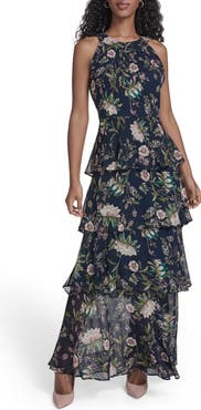 Tommy Hilfiger Floral Sleeveless Tiered Chiffon Maxi Dress