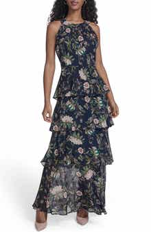 Tommy Hilfiger Floral Sleeveless Tiered Chiffon Maxi Dress