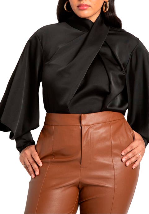 Draped Neck Satin Blouse (Plus Available)