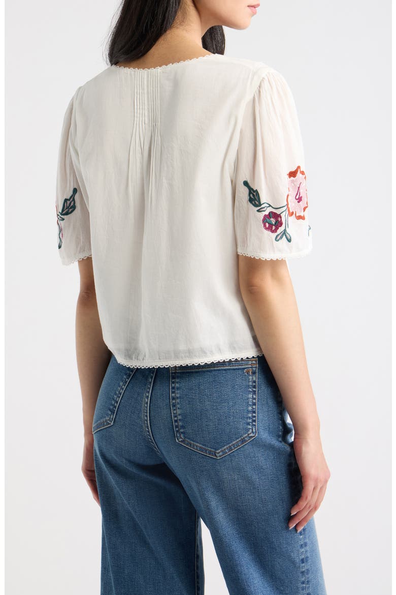 Brett Crop Embroidered Cotton Top, Alternate, color, IVORY