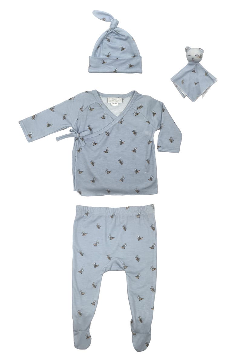 Toby 4-Piece Bumble Bee Layette Set, Main, color, Icy Blue