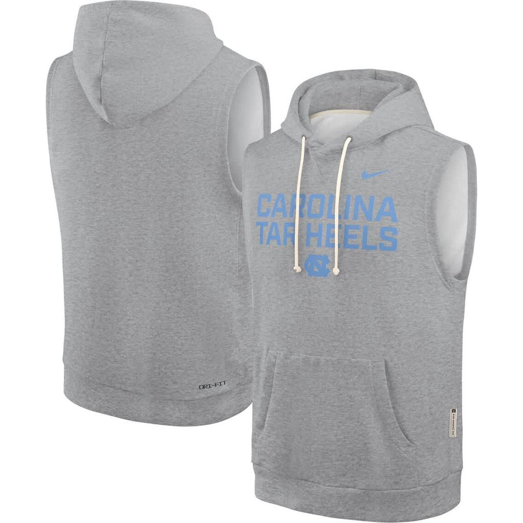 JORDAN BRAND JORDAN BRAND HEATHER GRAY NORTH CAROLINA TAR HEELS 2025 SIDELINE PERFORMANCE SLEEVELESS PULLOVER HOO