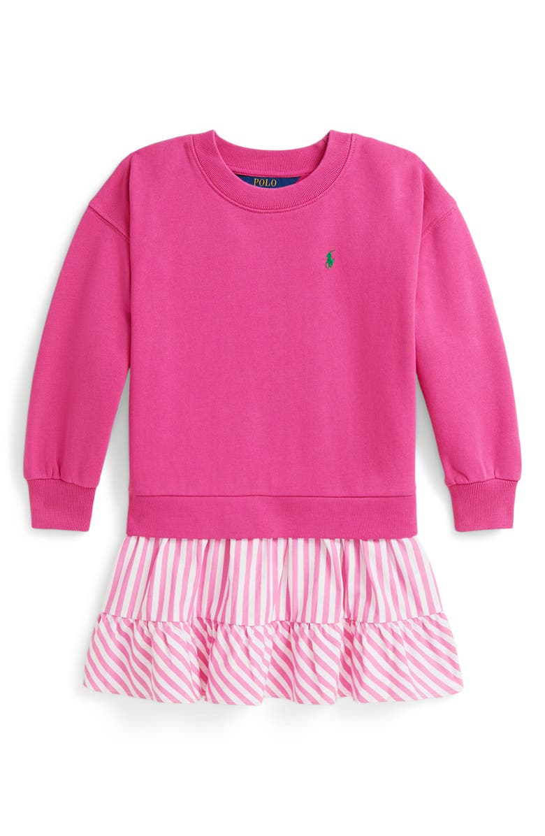 Polo Ralph Lauren Kids' Striped Skirt Cotton Fleece Dress, Main, color, College Pink