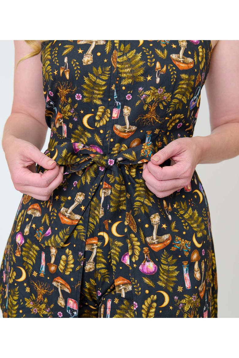 1960s Sweet & Sassy Skirted Romper, Alternate, color, Black Magic Potions Print