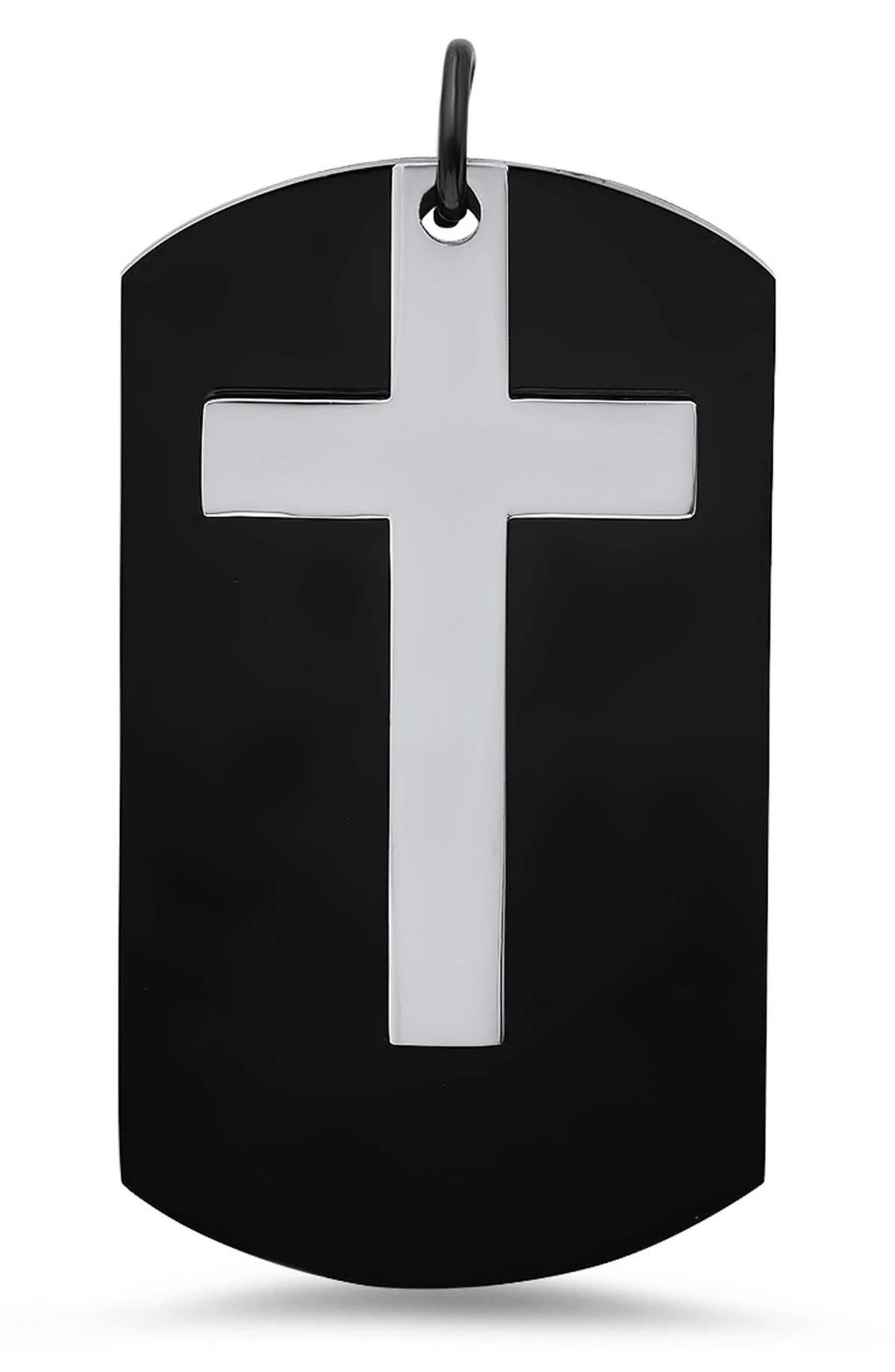 Men's Two-Tone Black Stainless Steel Cross Dog Tag Pendant