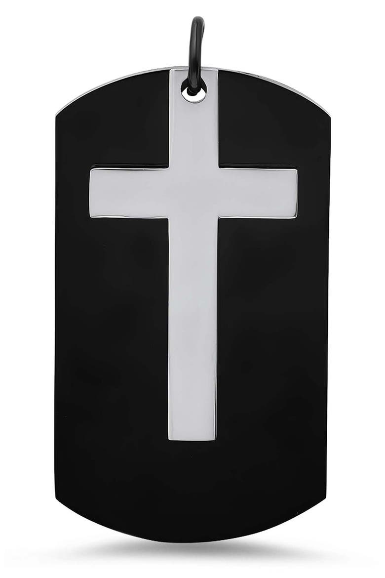 Men's Two-Tone Black Stainless Steel Cross Dog Tag Pendant, Main, color, BLACK
