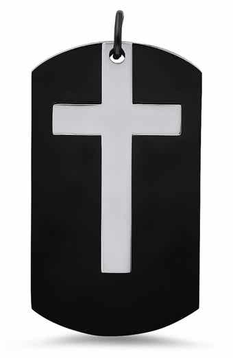 Men's Two Tone Cross Dog Tag Pendant Necklace