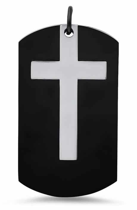 Men's Two-Tone Black Stainless Steel Cross Dog Tag Pendant
