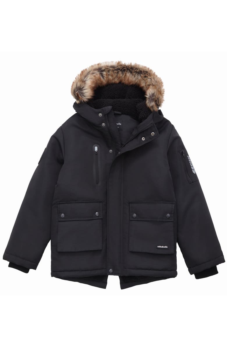 Rokka&Rolla Kids' Parka Jacket with Insulated Hood, Alternate, color, Black