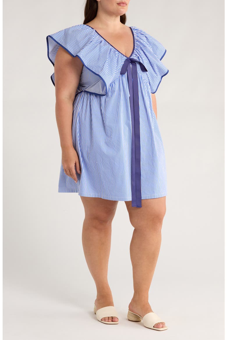 Sherah Striped Cotton Babydoll Minidress, Alternate, color, BLUE/ WHITE