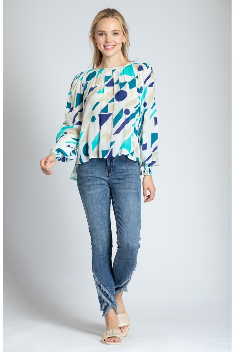 Leopard Print Gathered Neck Chiffon Top, Alternate, color, BLUE MULTI
