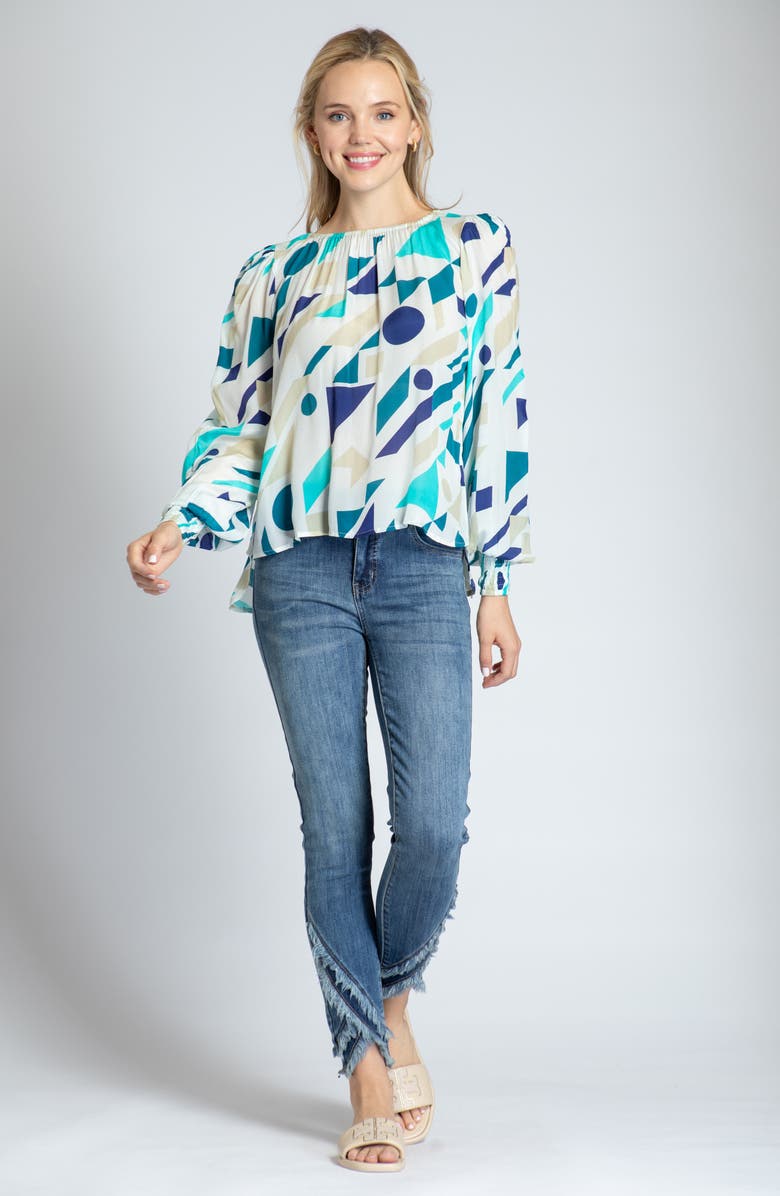 APNY Leopard Print Gathered Neck Chiffon Top, Alternate, color, Blue Multi
