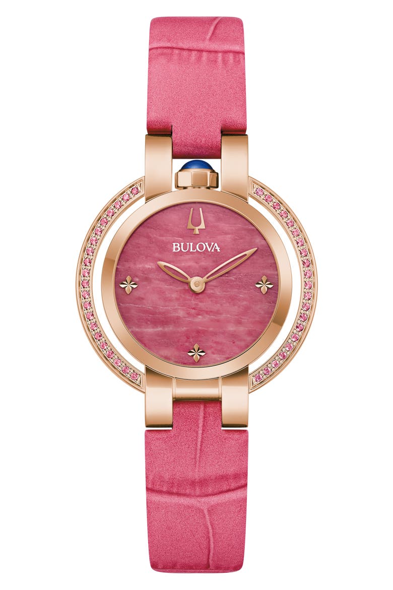 Rubaiyat Sapphire Leather Strap Watch, 30mm, Main, color, ROSE GOLD-TONE