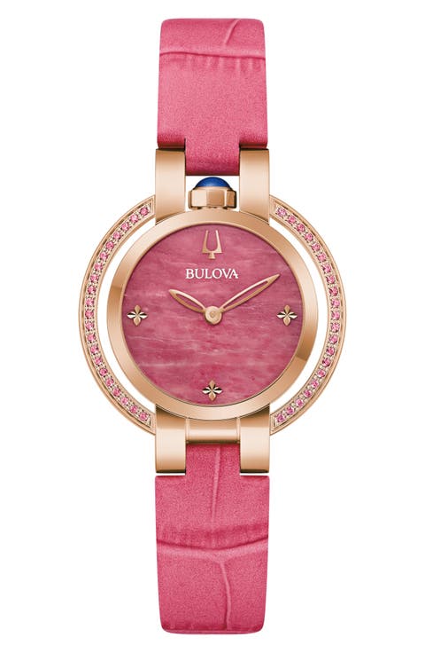 Rubaiyat Sapphire Leather Strap Watch, 30mm