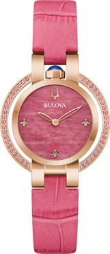 BULOVA Rubaiyat Sapphire Leather Strap Watch, 30mm
