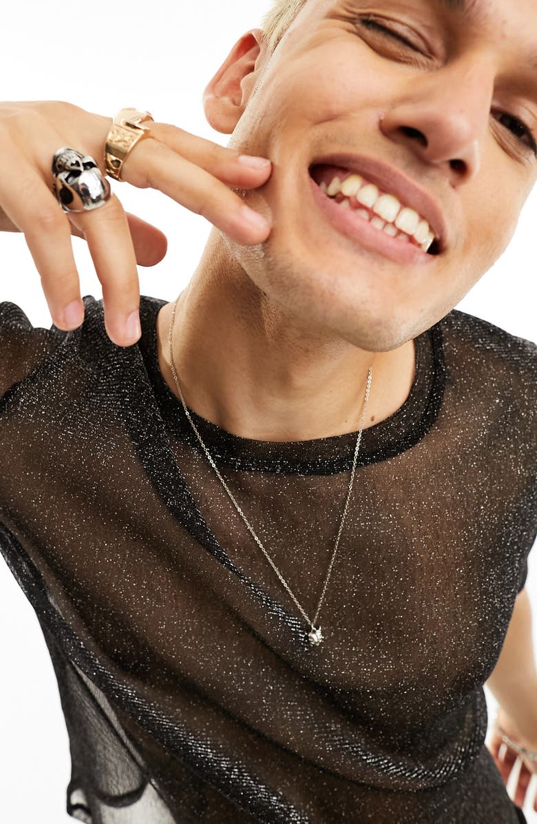 ASOS DESIGN Muscle Fit Glitter Mesh T-Shirt, Alternate, color,