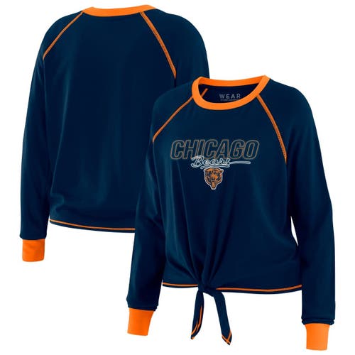 Wear By Erin Andrews Navy Chicago Bears Tie-front Long Sleeve T-shirt In Blue
