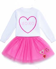 Mia Belle Girls Embroidered Sweater and Heart Patch Tutu Skirt Set