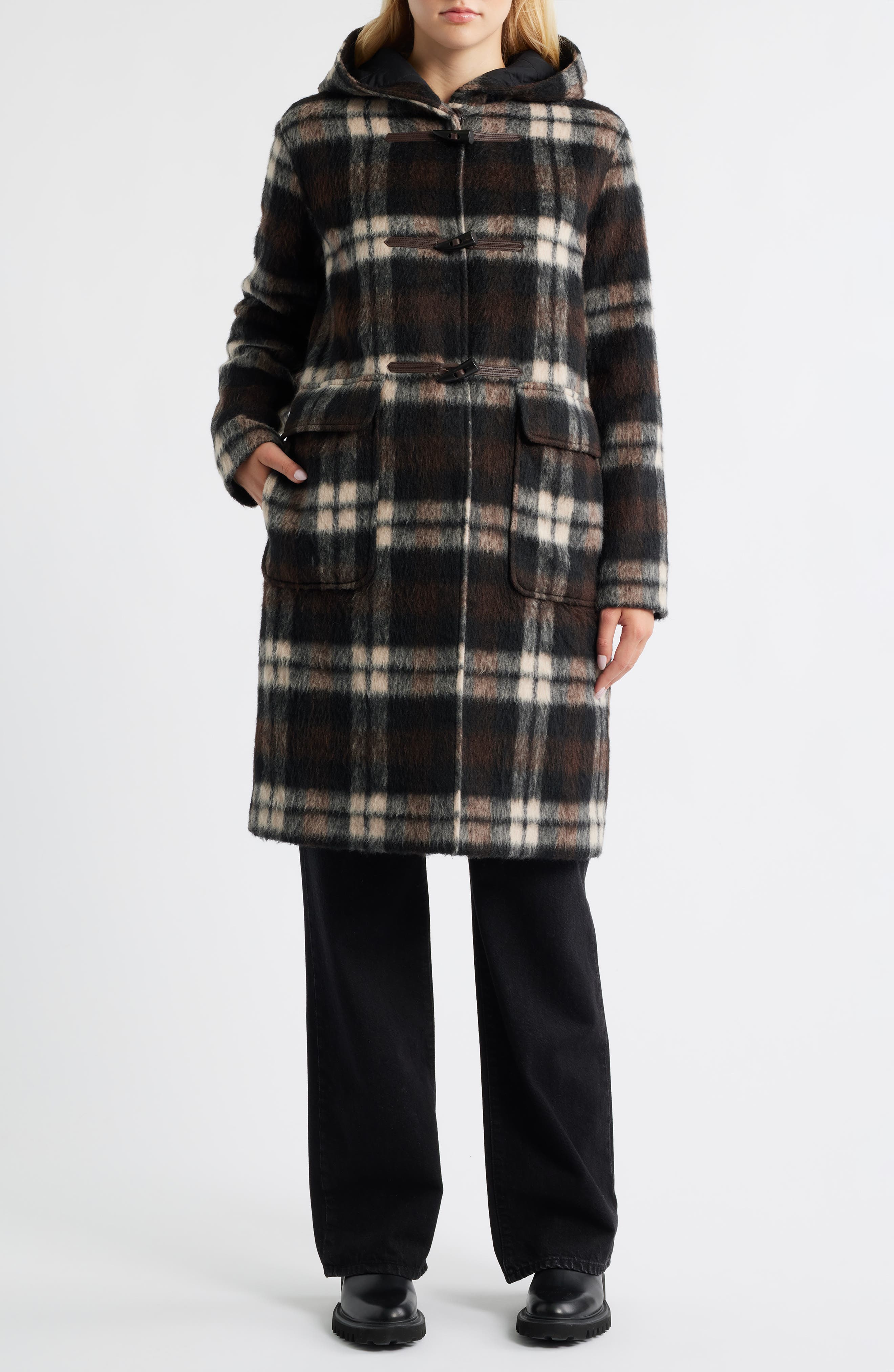 Bernardo Plaid Toggle Coat