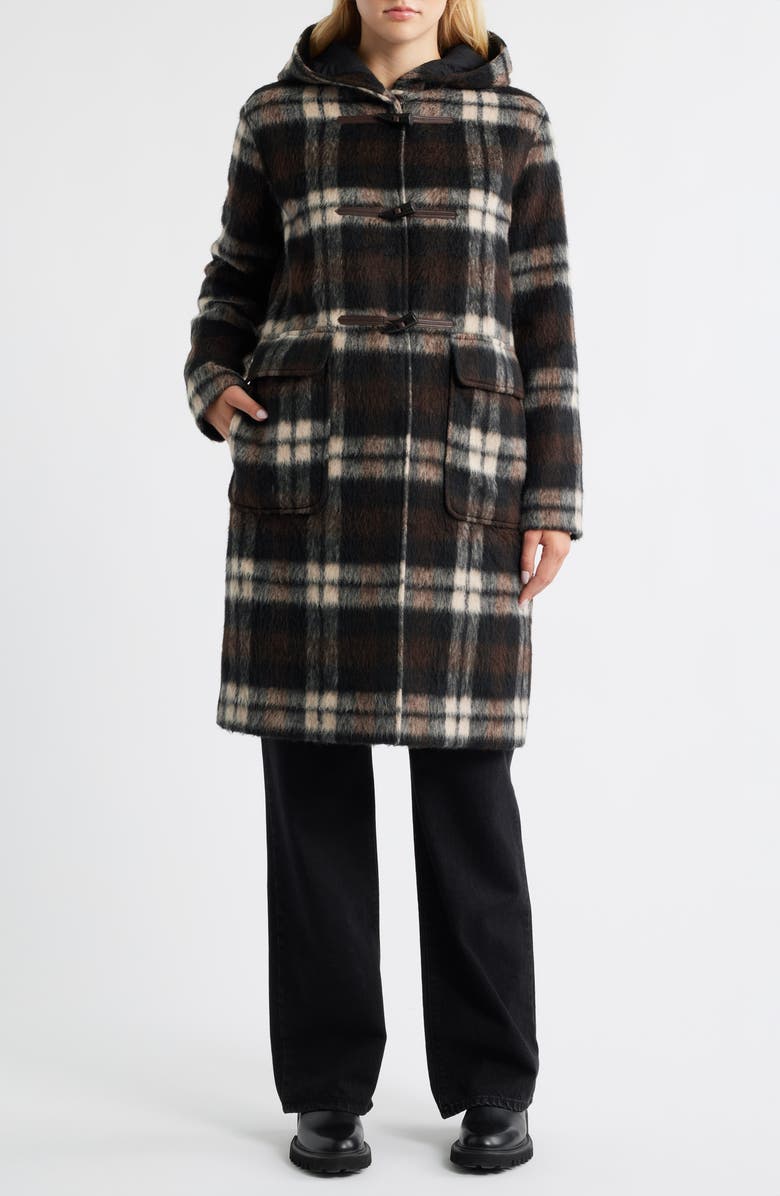 Bernardo Plaid Toggle Coat, Main, color, Brown Cream