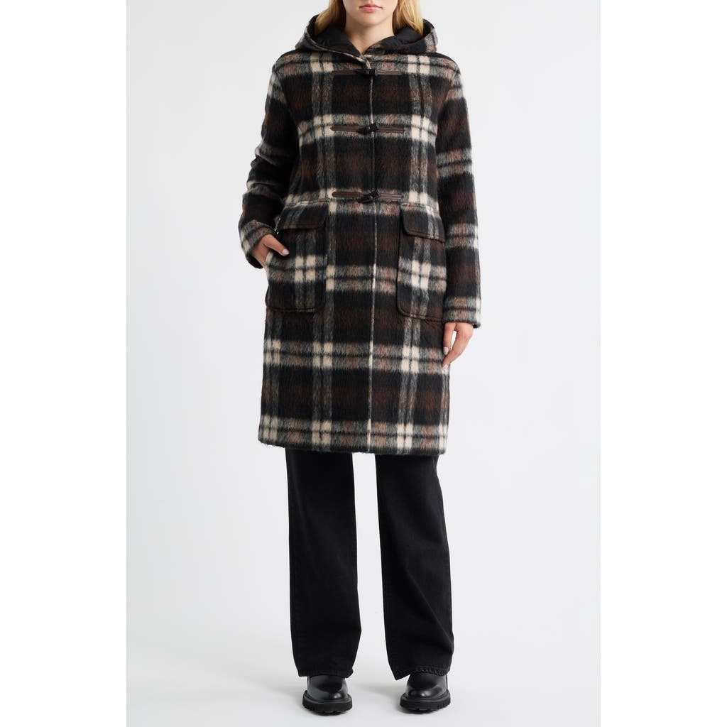 Bernardo Plaid Toggle Coat In Black