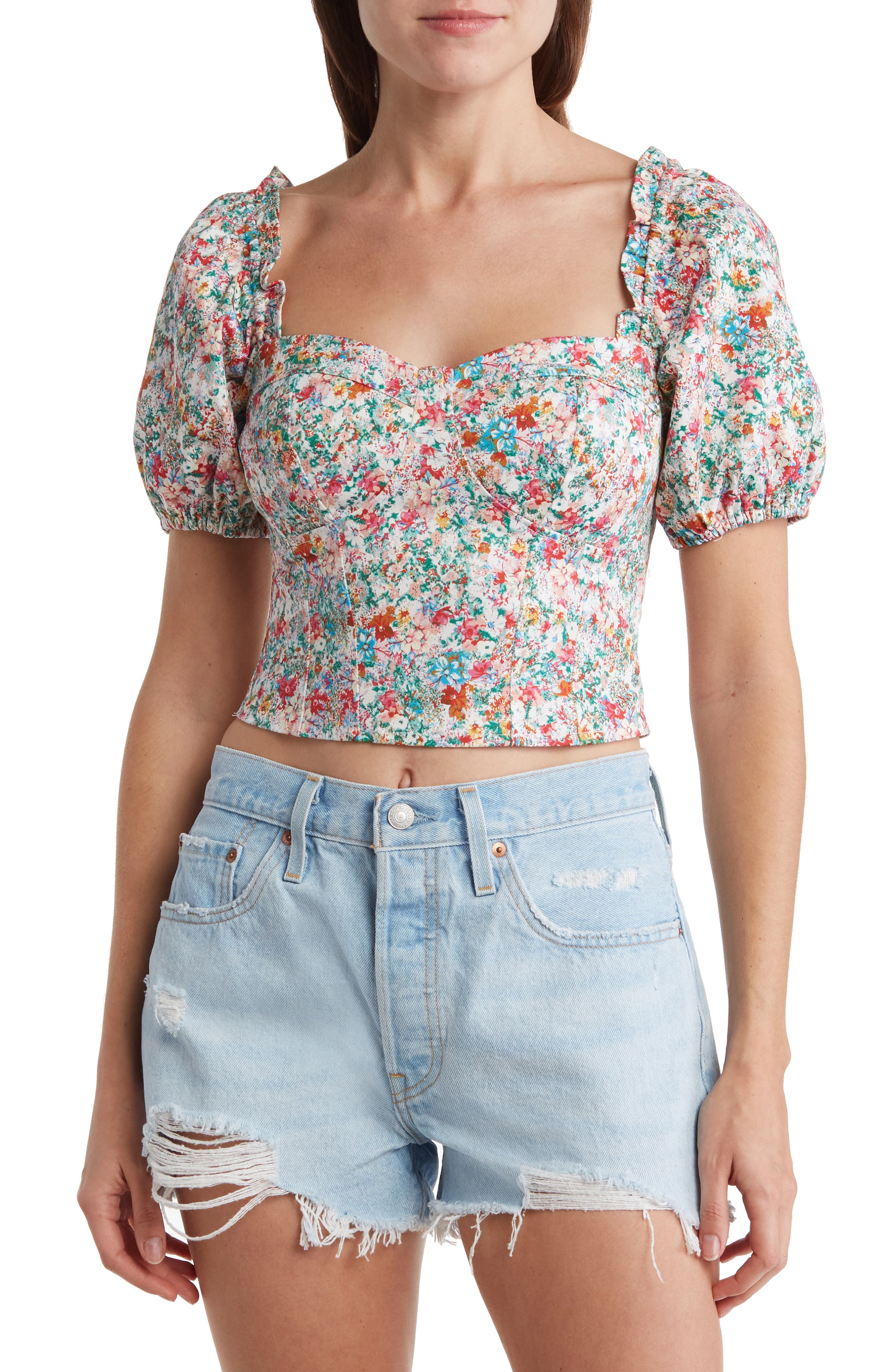 ASTR the Label Romilly Floral Print Sweetheart Crop Top (Women ...