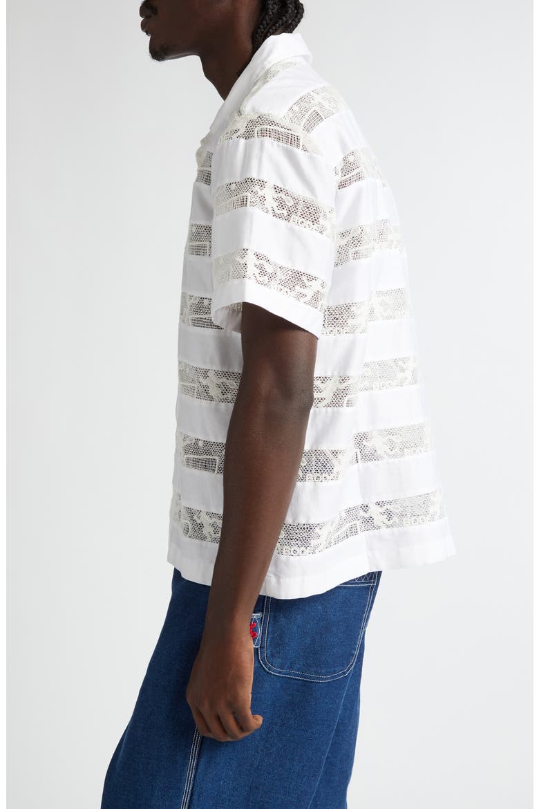 Tennis Lace Cotton Camp Shirt, Alternate, color, CREAM