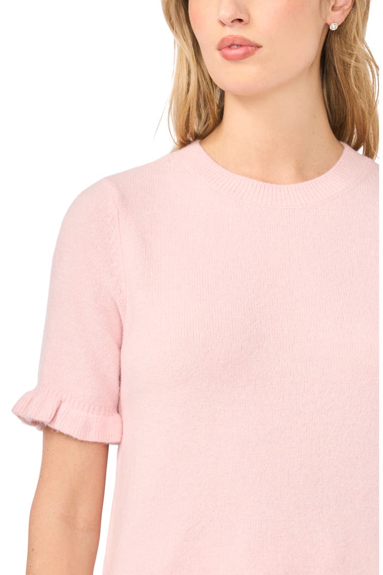 Ruffle Trim Short Sleeve Sweater, Alternate, color, VEILED PINK